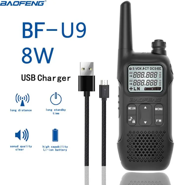 Мини-рация BAOFENG BF-U9 8 Вт USB быстрая зарядка UHF 400-470 МГц портативное FM радио