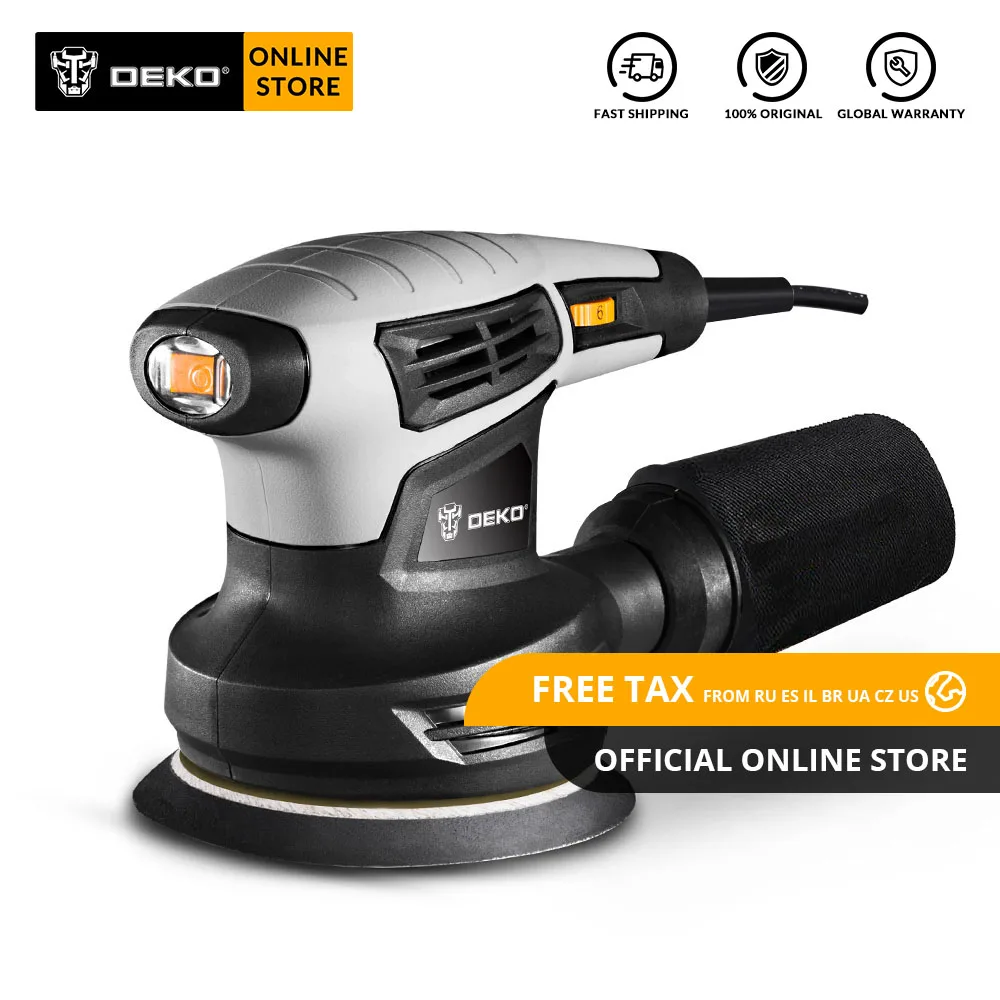 DEKO QD6206 280 Вт Классическая случайная орбитальная шлифовальная машина с DIY эффективной системой сбора пыли для деревообработки