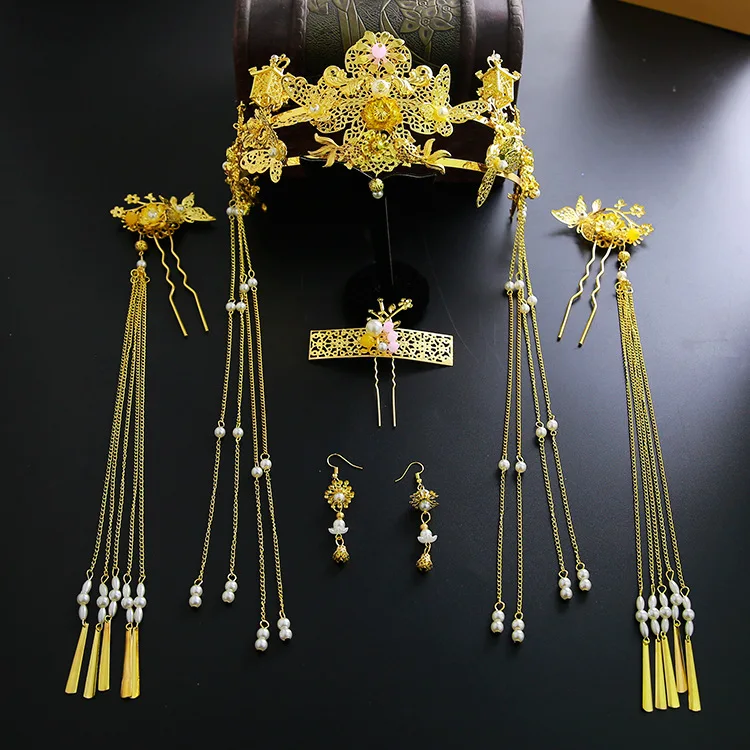 HIMSTORY Новый китайский классический головной убор для невесты женский золотистый