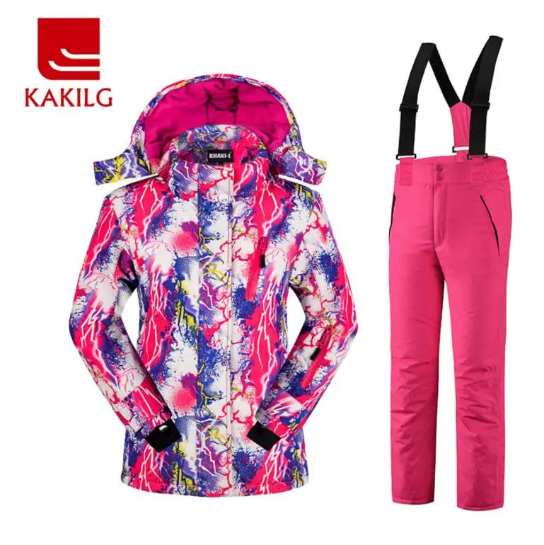 2017 дети Обувь для девочек лыжная куртка + брюки ветрозащитные Водонепроницаемый