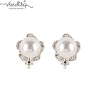 В Корейском стиле; Модные милые с рисунками цветочков, с бантами, на Форма имитация жемчуга клипсы без пирсинг для женщин роскошный клип на серьги ювелирные изделия из жемчуга