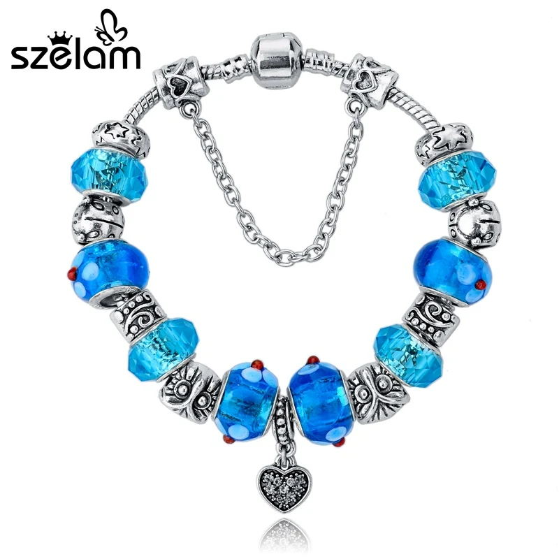 SZELAM 2019 Модные посеребренные змеиные цепочки с подвеской в виде сердца голубые