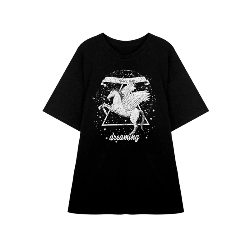 Harajuku Black Women T-shirt 2018 Unicon Star Printing Aesthetic Summer Tee Shirt Femme Casual Loose Tshirt | Женская одежда