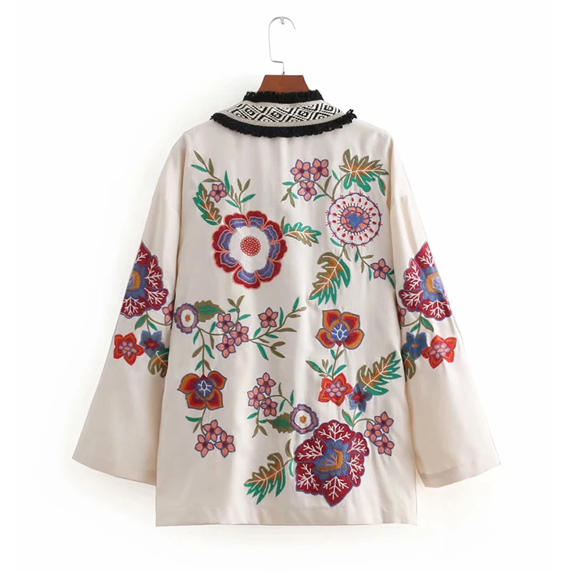 

Ruique Women Harajuku Fashion Blouses Embroidery Floral Loose Shawl Kimono Cardigan Boho Coat Jacket Cover Up Sunscreen Blouse