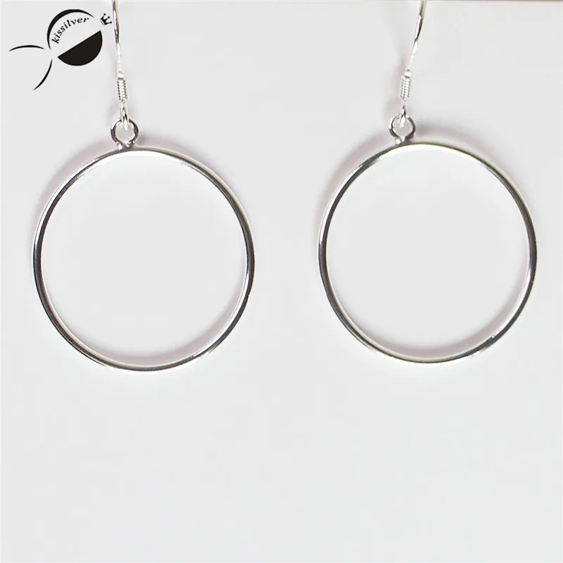Simple Big Circular 925 Sterling Silver Earrings for Women Handmade Female Dangle Fine Jewelry Fashion Drop | Украшения и
