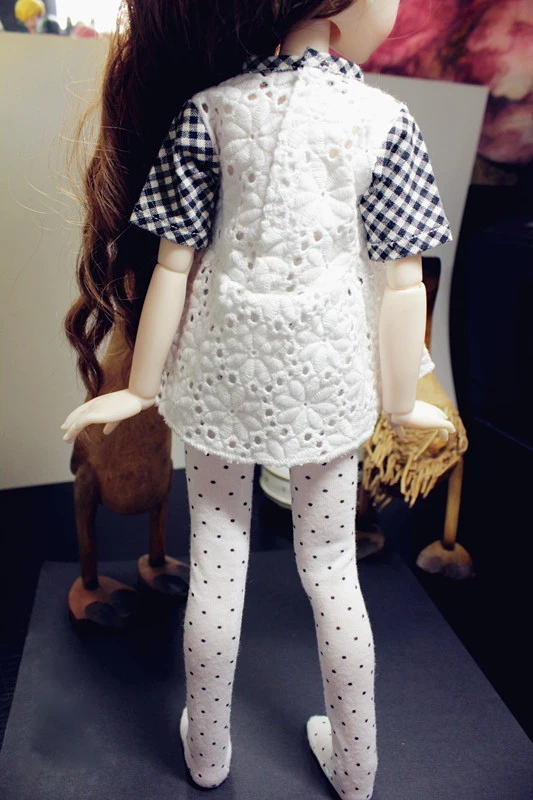 

D01-P385 children handmade toy 1/3 1/4 1/6 Doll Accessories BJD/Sd clothes Plaid and lace top with short sleeves