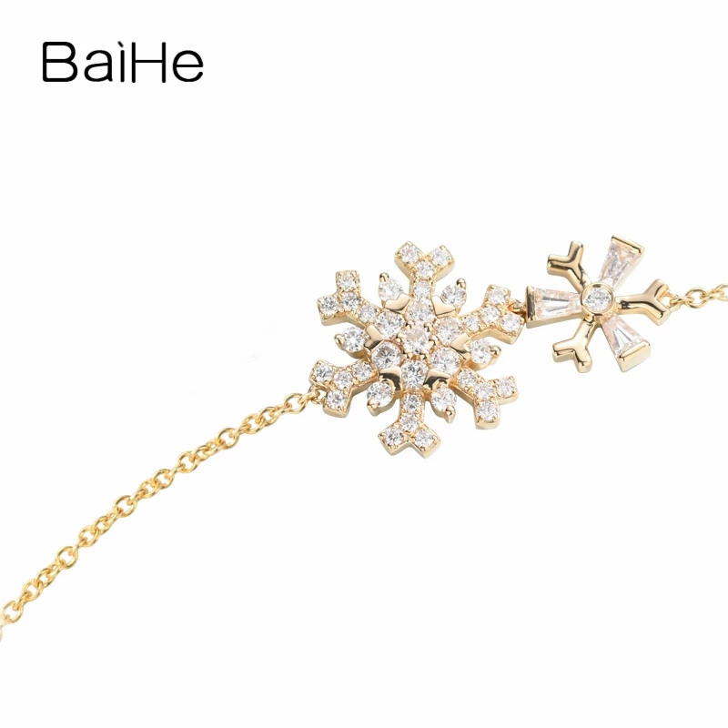 BAIHE одноцветное 14 К желтого золота 0.66ct Certified H/SI из натуральной Алмаз Свадебные для женщин Офис/Карьера ювелирные украшения браслет