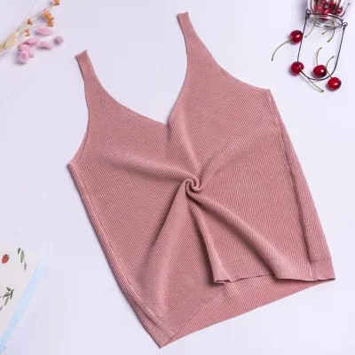 pink SKOONHEID V шеи Сексуальная, Вязанный свитер Топы яркие цвета Женский клуб вязать футболка на бретелях бретели СРПД льда шелка майки - Цвет: pink