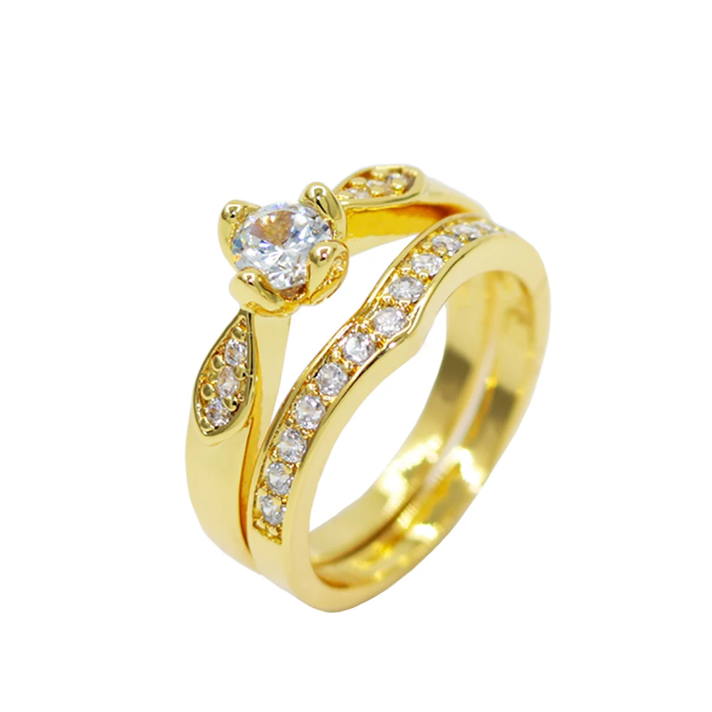 Параболы золото Цвет Свадебные Обручение сердце пара кольцо с cubic zirconia Wedding Band