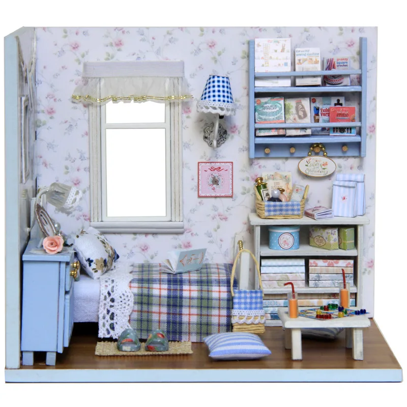 DIY Handmake Wooden Dollhouse Miniature Kit Happy Living Room With Cover Furniture Cute bedroom Model Girl Doll House Box | Игрушки и