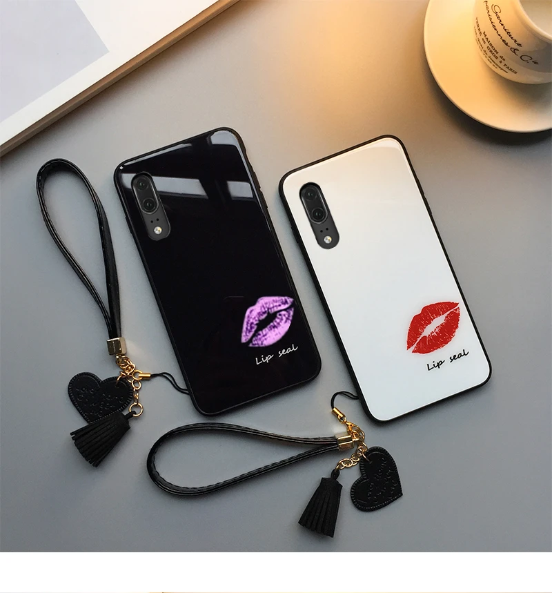 BONVAN для Xiaomi mi 9 SE, чехол из закаленного стекла, модный принт в виде губ, твердая задняя крышка для Xiaomi mi 9 mi 9 se, кисточка, ремешок, чехол для телефона