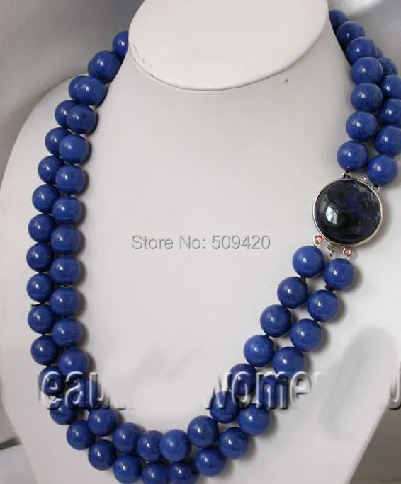 

W&O655 2strands 12mm round lapis lazuli Necklace lapis clasp