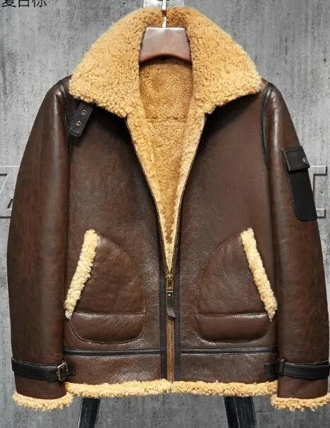 Мужская куртка s Aviator B3 из овчины, мотоциклетная куртка, повседневное пальто для путешествий, зимняя кожаная куртка коричневого цвета для мужчин - Цвет: CAMEL