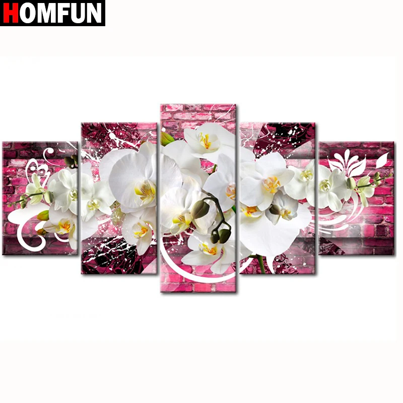 

HOMFUN 5pcs Full Square/Round Drill 5D DIY Diamond Painting "Flower orchid" Multi-picture Combination Embroidery 5D Decor