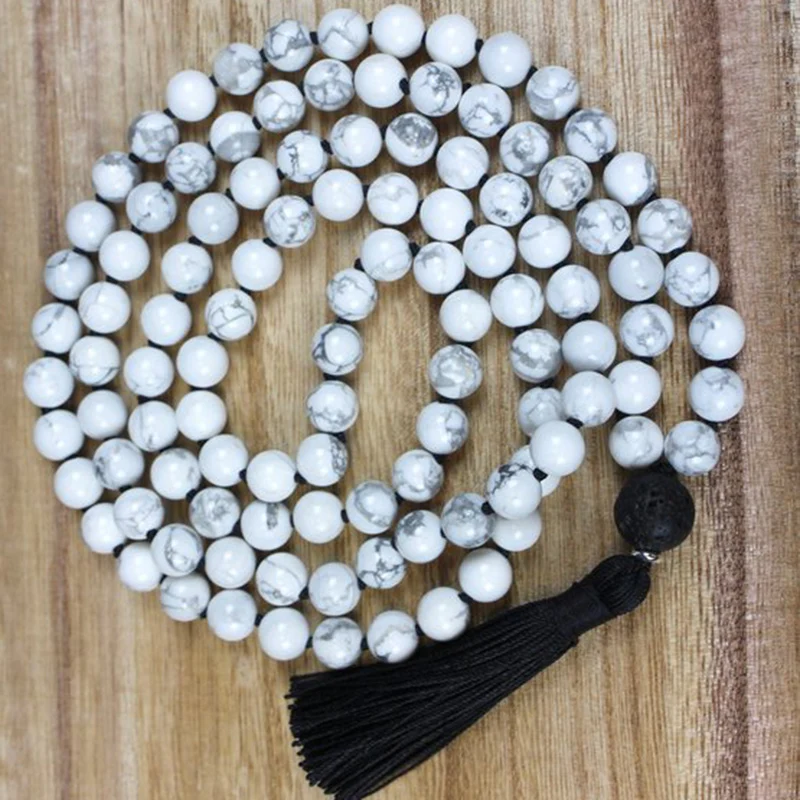 Коллекция 108 года ожерелье Howlite Mala С узлом подвеска из лавового камня бусина с