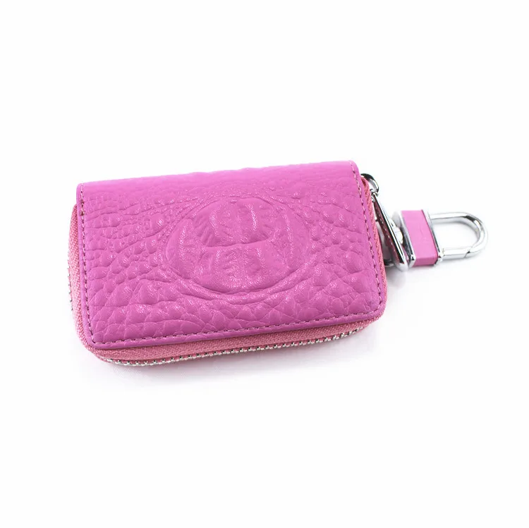 

Key case Vintage genuine leather wallet KEYRING women copper zipper key holder housekeeper organizer keys men Crocodile grain