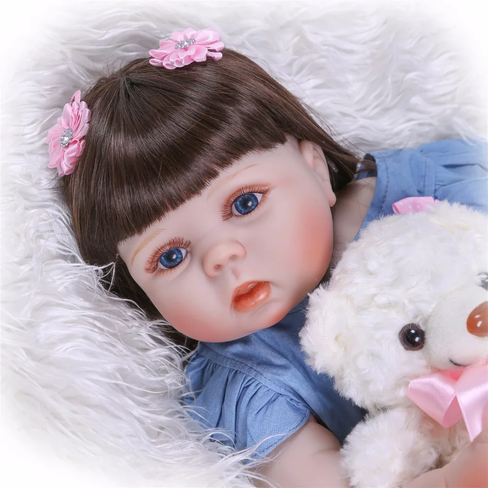 Bebes Reborn NPK полностью силиконовые куклы reborn baby girl с медведем плюшевые игрушки
