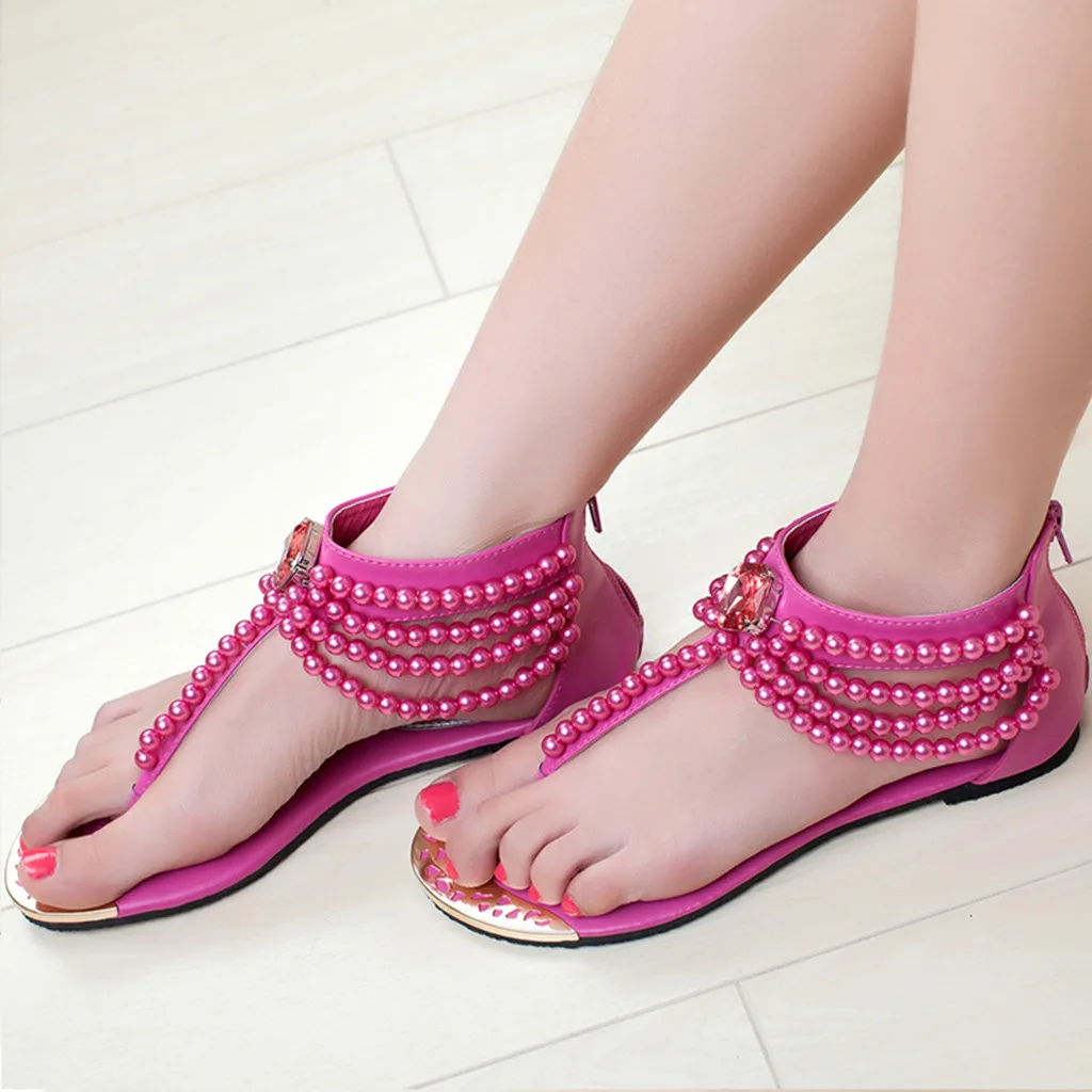 Женские сандалии на плоской подошве с кристаллами в богемном стиле золотистые