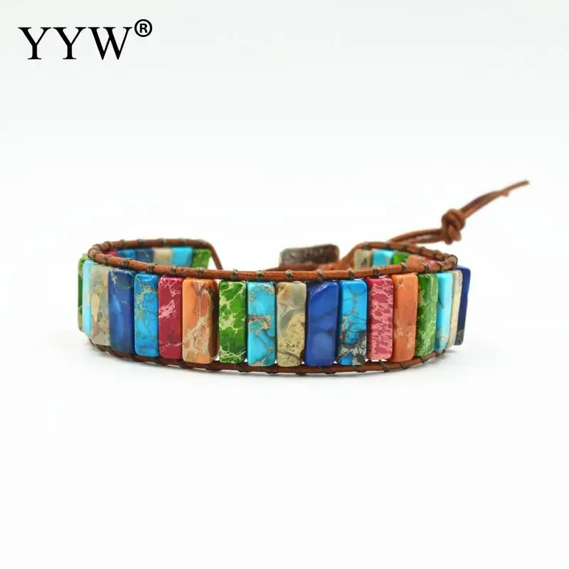 Chakra Bracelet Jewelry Handmade Multi Color Natural Stone Bracelets Creative Gifts Tube Beads Leather Wrap Couples | Украшения и
