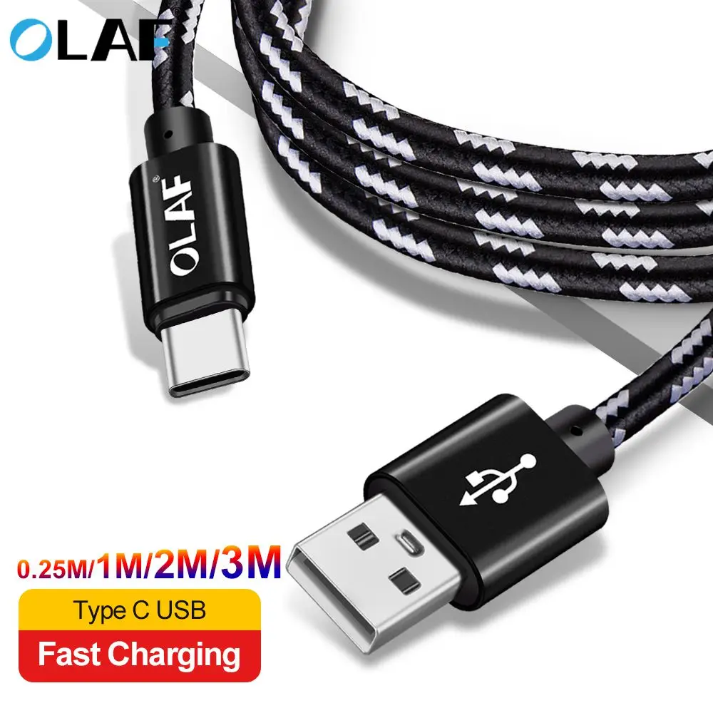 Олаф usb type C 1 м 2 м 3 м синхронизация нейлоновый type C кабель для быстрой зарядки телефона для samsung S8 S9 huawei mate 20 Lite Xiaomi USB C Кабо
