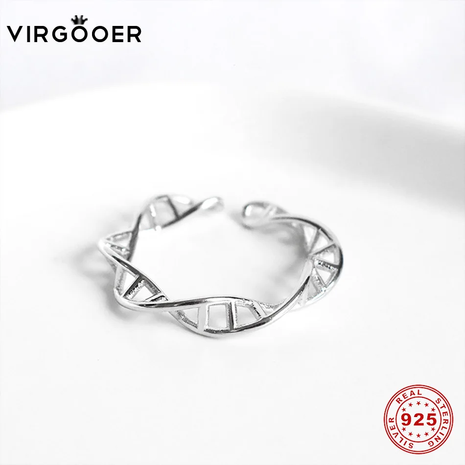 Virgooer 100% Настоящее серебро 925 пробы Регулируемые кольца Бесконечность DNA форма