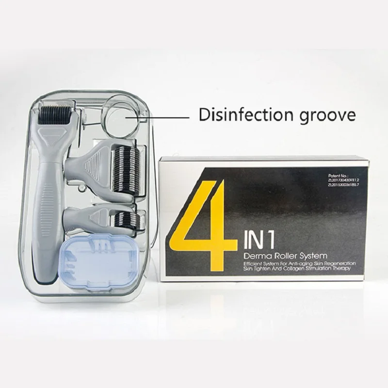 4 in 1 gray Derma роликовая система Microneedle комплект для лица корпус 0,25 мм титановая Замена Dermaroller Avec Micro Aiguilles Agulha Прямая - Цвет: 4 in 1 gray