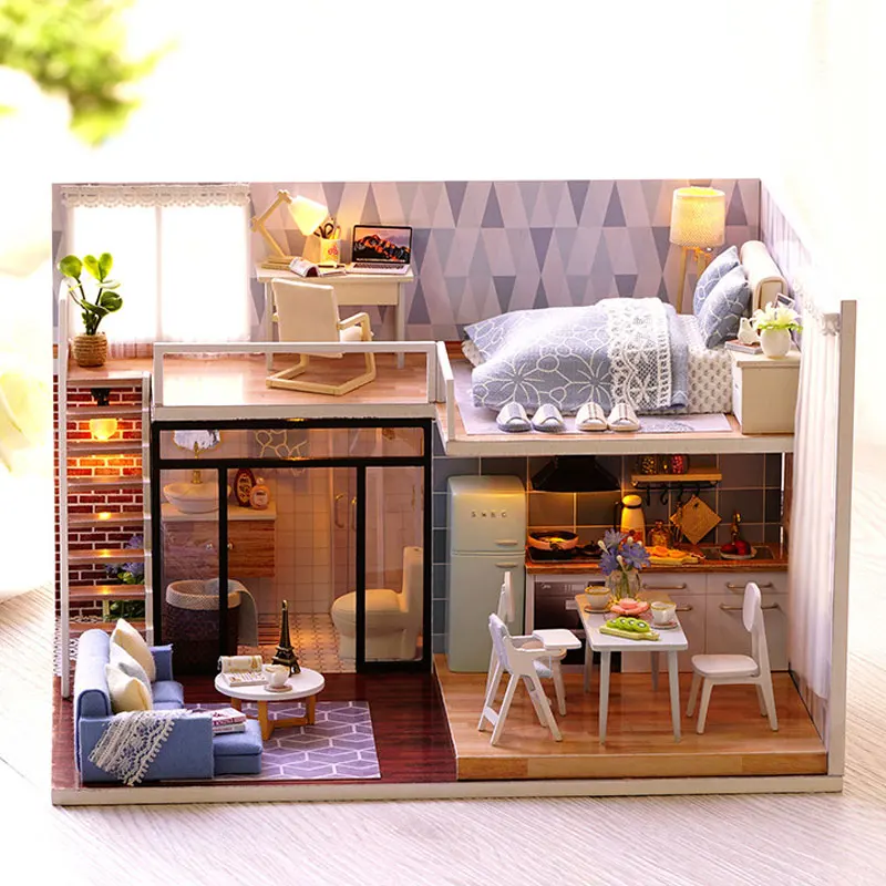 Деревянный Кукольный дом мебель DIY игрушки миниатюрный кукольный домик набор для
