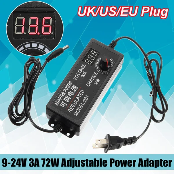 9 24V 3A 72W контроль скорости Вольт AC/DC регулируемый адаптер питания дисплей экран US