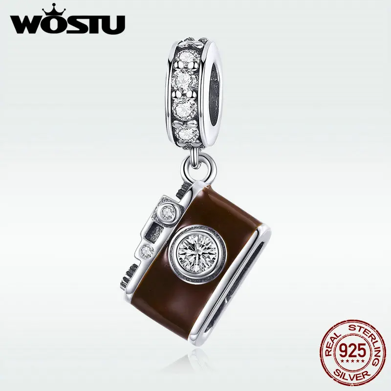 WOSTU, Новая мода, 925 пробы, серебро, изображение камеры, бусины, шарм, подходит для браслета и ожерелья, уникальные ювелирные изделия, классический подарок DXC953