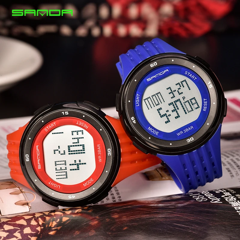 SANDA 338 модные спортивные часы для женщин электронные светодиодные цифровые