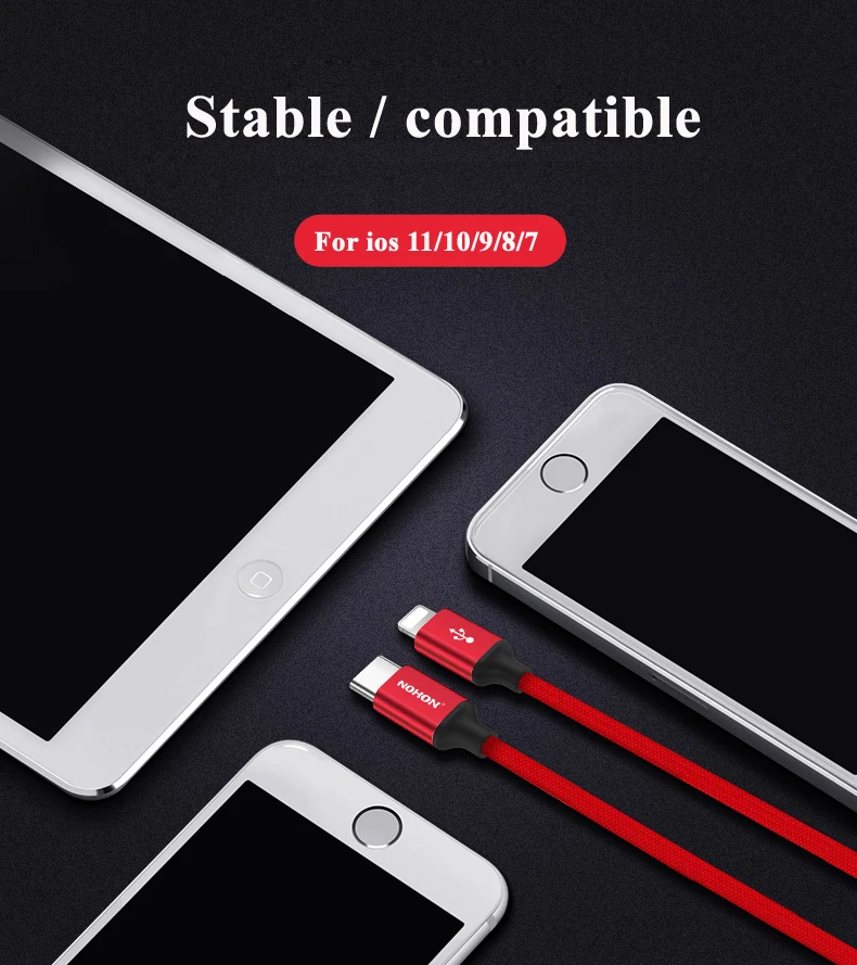 Nohon type-C для кабеля Lightning для iPhone X, 8, 8 Plus, 8 P, 8-контактный телефонный кабель для синхронизации данных, кабель для быстрой зарядки для iPhone 7, 7, P, 6 S, 6, 5S, 5