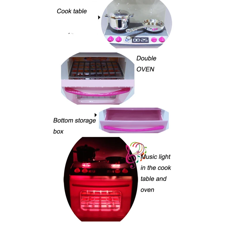 Горячие детские кухонные игрушки светодиодные лампы печь холодильник милый