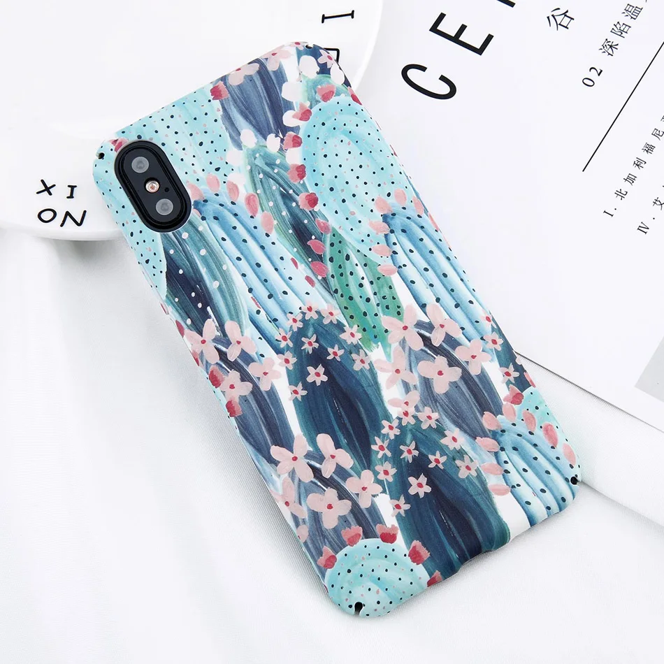 Moskado Жесткий PC чехол для телефона iPhnoe 7 8 6 6s Plus Кактус Цветок Лист Чехол для iPhone X XS Max XR карамельный цвет полное покрытие Капа