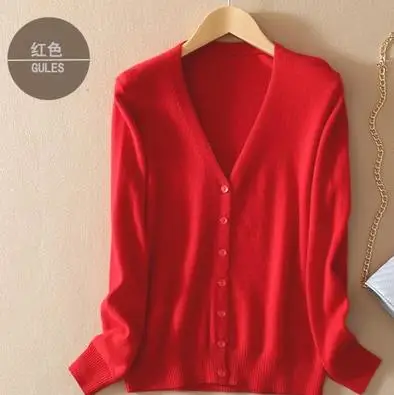 Женский кашемировый свитер однобортный вязаный кардиган с длинным рукавом и v
