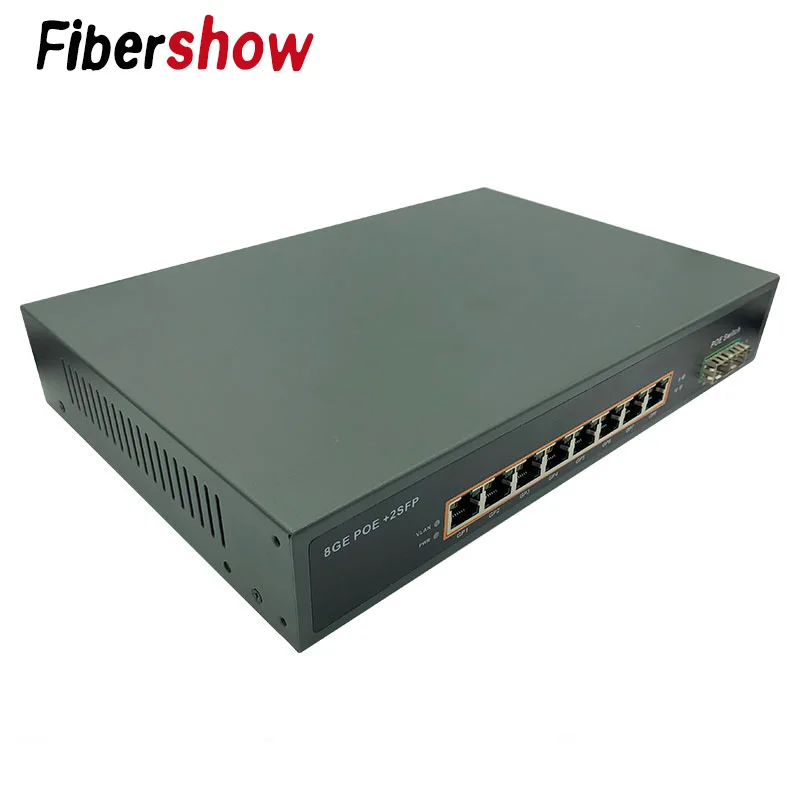 POE Gigabit Ethernet переключатель волоконно оптический одномодовый 8 RJ45 UTP и 2 волоконный