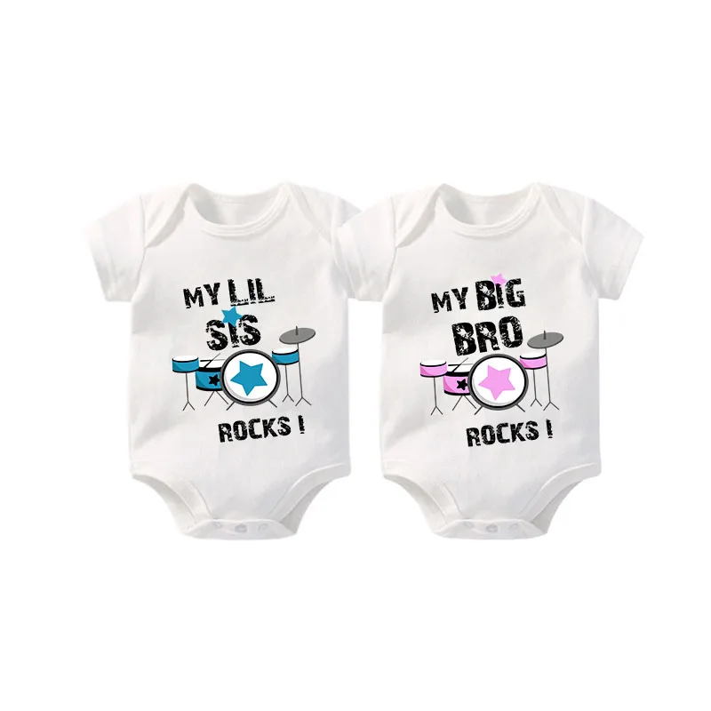 

YSCULBUTOL Twins my big brother and little sisiter rocks boy and girl gift Baby Clothes Baby Bodysuit 0-12M infant baby outfits
