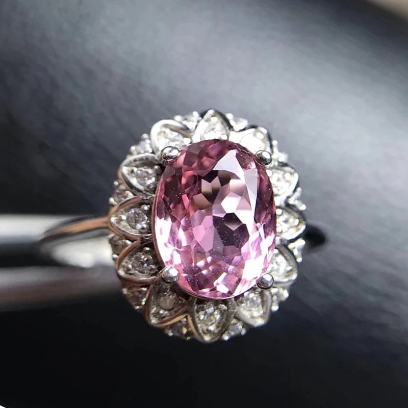 

100% natural pink tourmaline ring for engagement 6 mm *8 mm 0.8 ct VS grade tourmaline silver ring 925 silver tourmaline jewelry