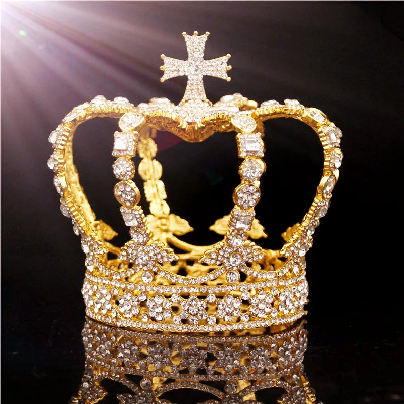 Качественные короны для невесты Top Queen King Crown Bridal Tiaras and Crowns Cross Diadem Bride Headpiece Prom Wedding Hair Jewelry Ornament.