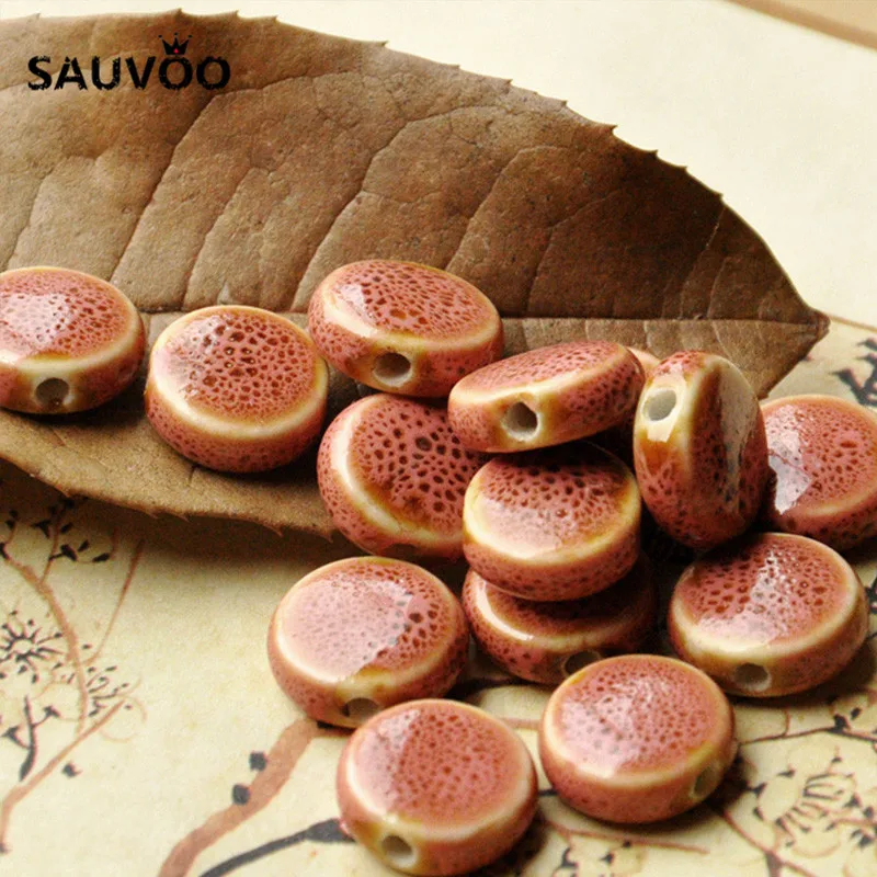 SAUVOO 30 шт./лот красочные круглые плоские керамические глазурные шармы бусины 14 мм
