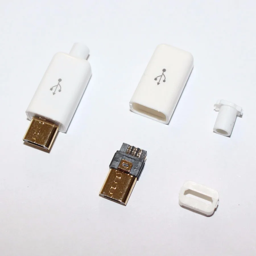 100 наборов DIY Micro USB Type B штекер 5 pin 4 шт разъем в 1 черный белый цвет части