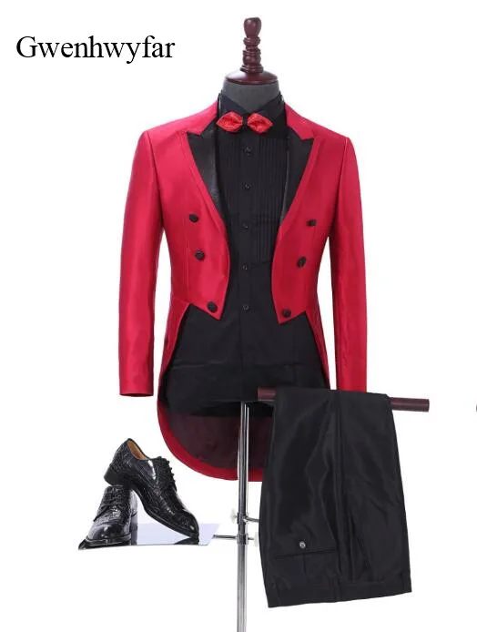 Элегантный мужской костюм Gwenhwyfar 2018 ярко-красный пиджак мужские костюмы для
