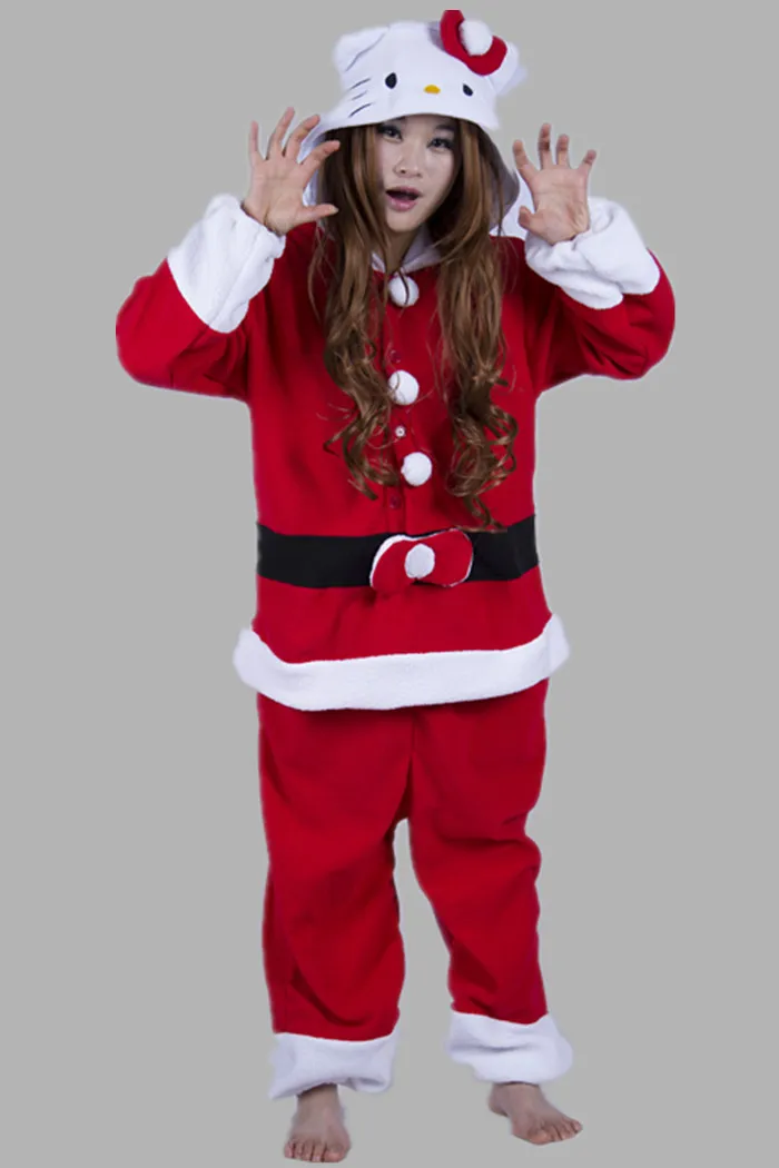 Рождество руно аниме для взрослых унисекс Cat и рисунок Hello Kitty пижамы Sleepsuit Все в