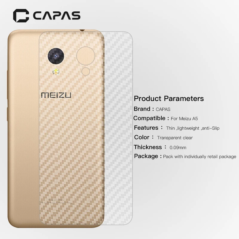 5 шт./лот задняя пленка для Meizu M5c Защитная батареи CAPAS 3D наклейка из углеродного