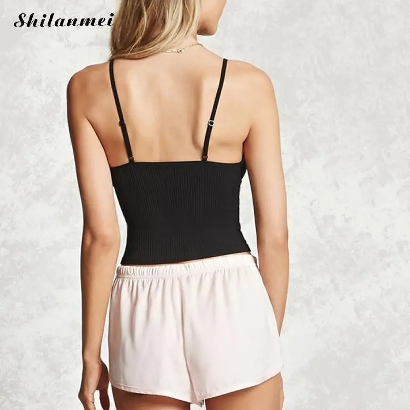 Для женщин Crop Top Sexy Узелок Фитнес Жилет бретели Глубокий V спагетти ремень женский