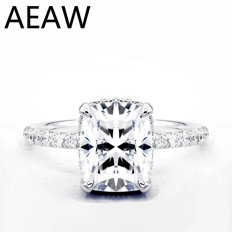 

Кольцо обручальное AEAW из белого золота 585 пробы с муассанитом, 4 карата, 8 х10 мм, 14 к