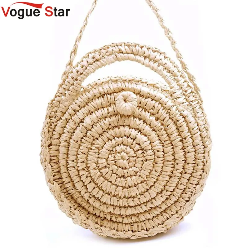 

Круглая Соломенная пляжная сумка, летняя винтажная миниатюрная кожаная сумочка через плечо для девушек, круглая сумка из ротанга в богемно...