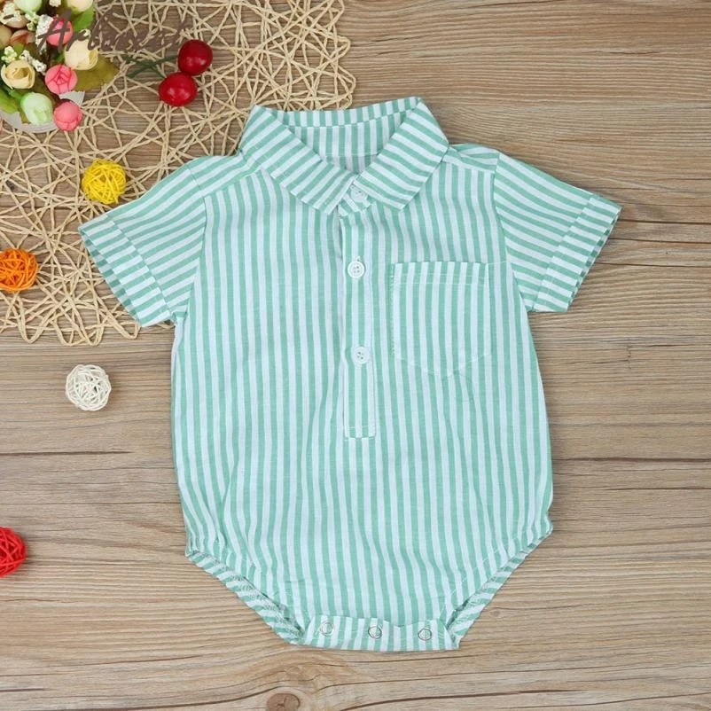 2017 fashionnewborn Дети для маленьких мальчиков в полоску девочек комбинезон одежда