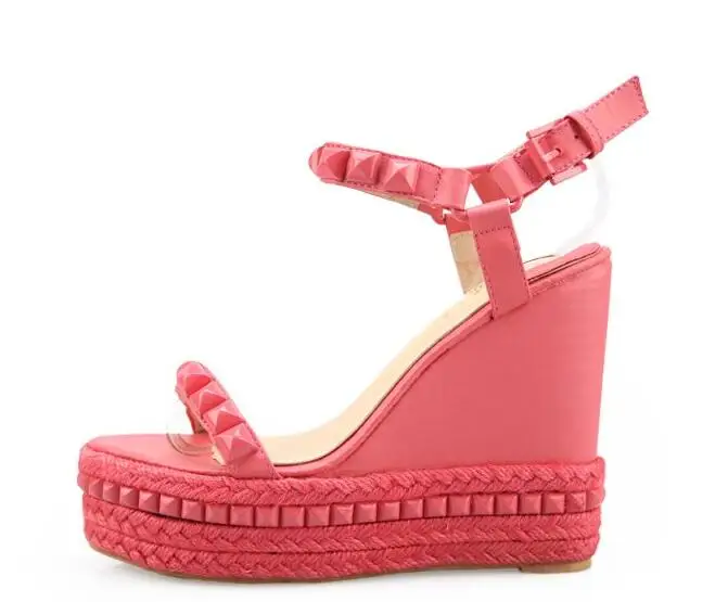 pink XGRAVITY Rivets Design Footwear High Heel Platform Wedge Sandals Elegant Princess Woman Summer Sexy Ladies Party Shoes A157 - Цвет: pink