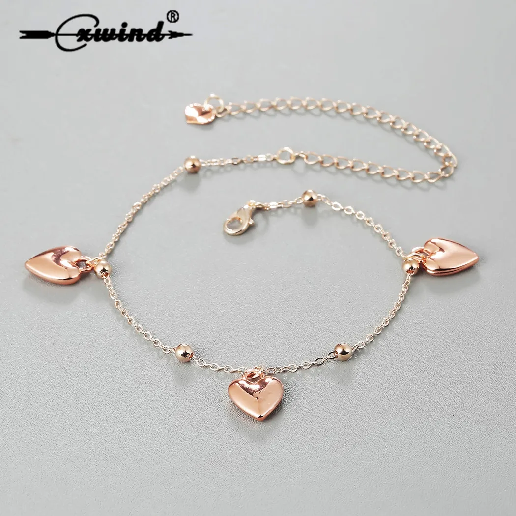 

Sexy Rose Gold Love Heart Drop Ankle Bracelet Leg Chain Foot Anklets for Women Gift 2018 Boho Feet Beach Anklet Jewelry