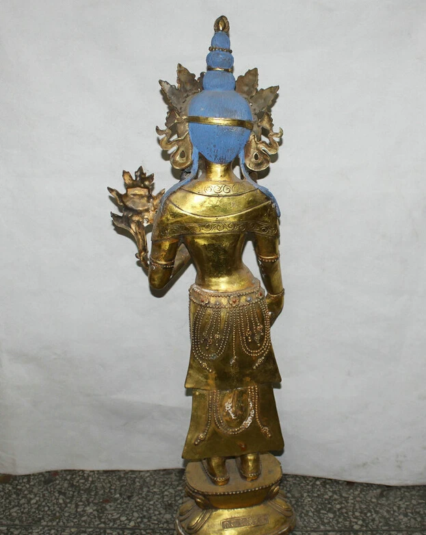 Collectible bronze S1816 Chinese Bronze Buddhism gilding stand White spirit of Compassion Goddess Statue B0403 | Дом и сад